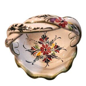 Vtg Bowl Basket Hand-Painted Ceramic Floral Jay Willfred Portugal grannycore